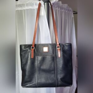 DOONEY & BOURKE Black Leather Tote with Brown Straps